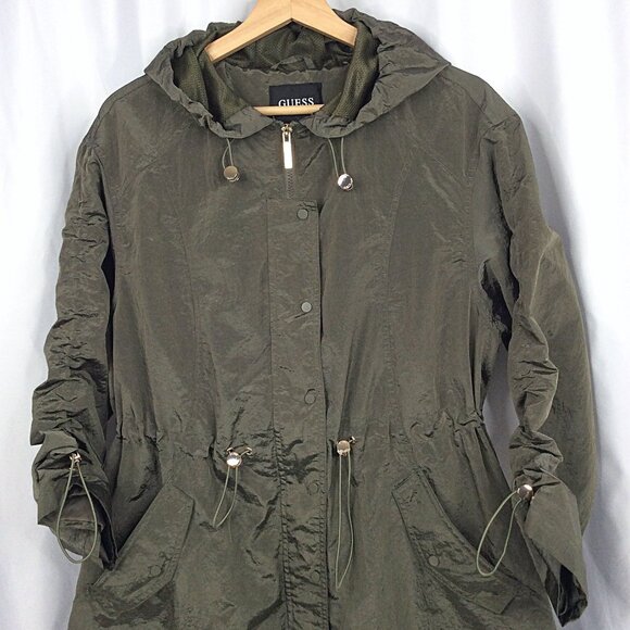 Guess Kelsi Hooded Midi-Length Parka Rain Jacket Size Small Army Green Long - Picture 6 of 14